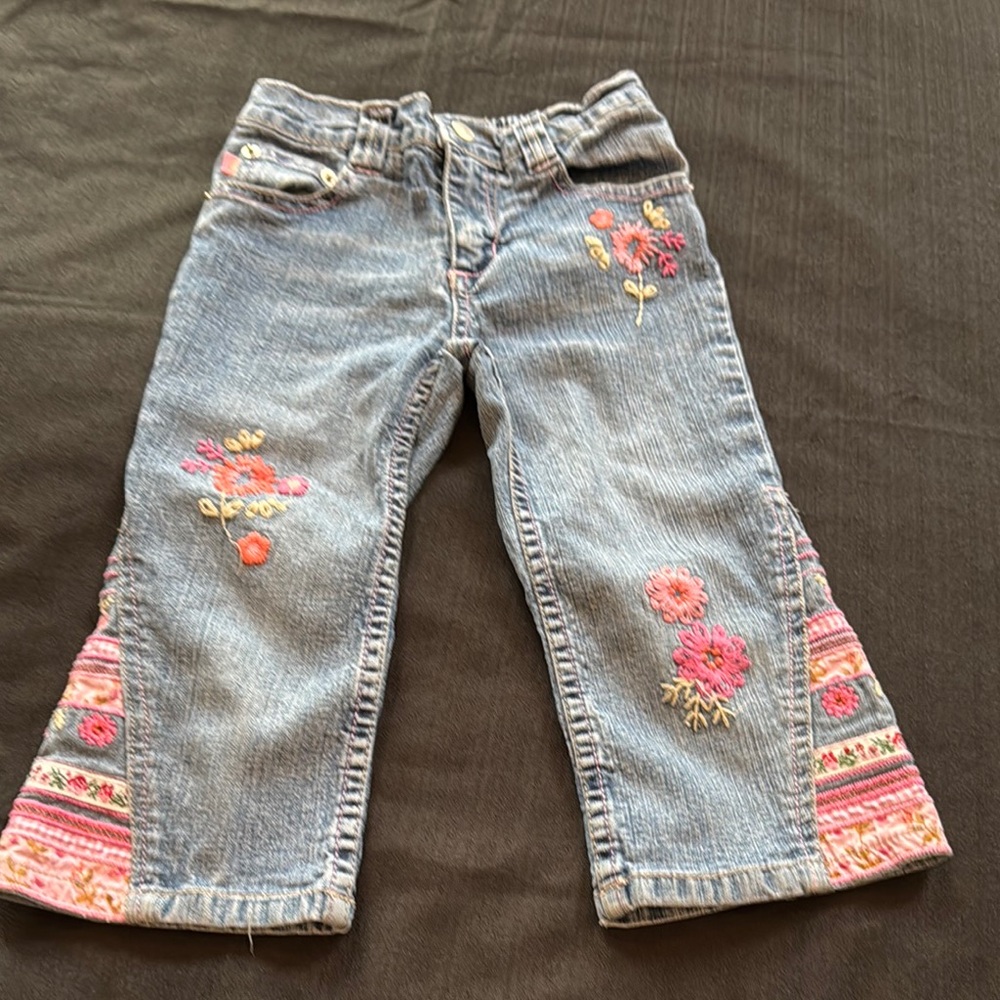 Blue and Pink Distressed Jeans‎ with Decorative Patches girls size 6
